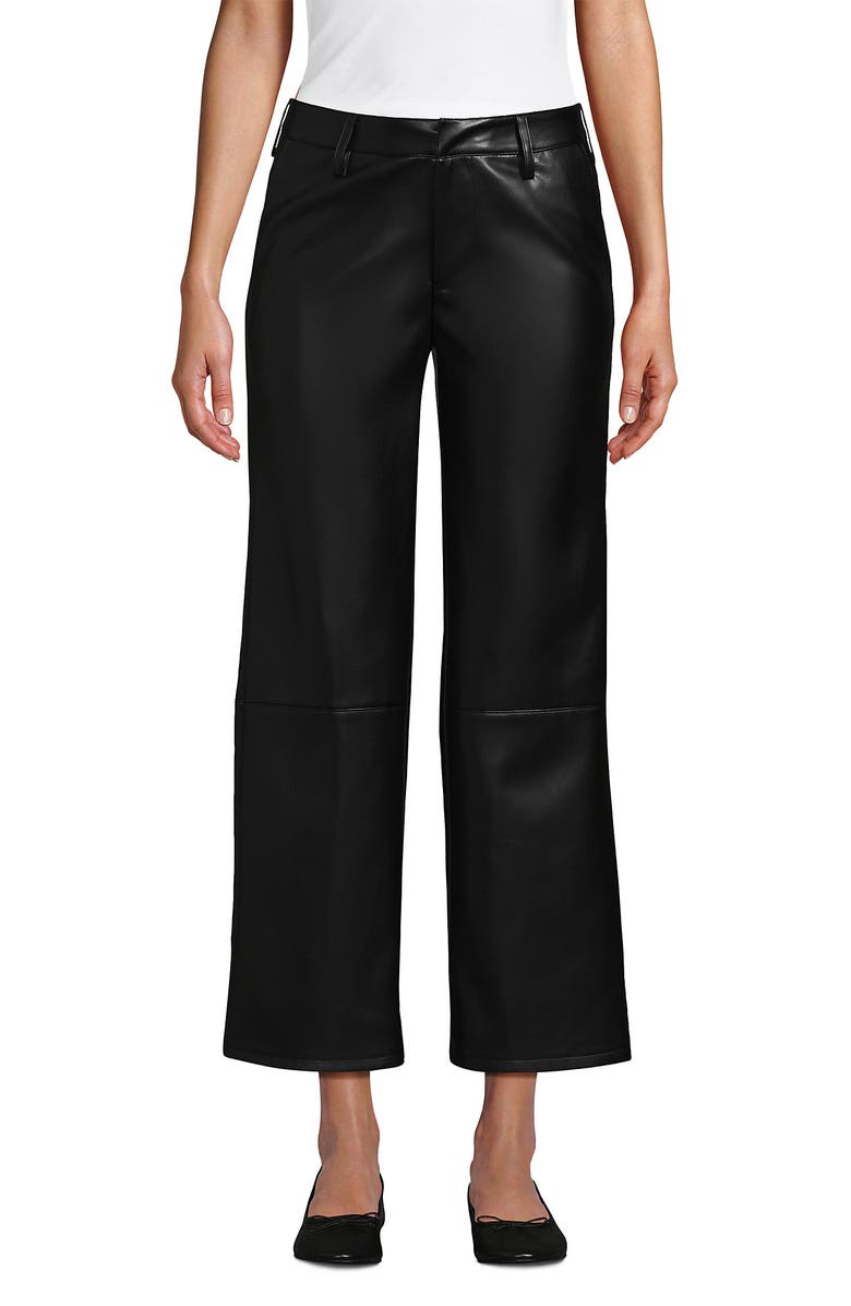 Lands' End Women Faux Leather Mid Rise Relaxed Straight Leg Crop Pants, Alternate, color, 