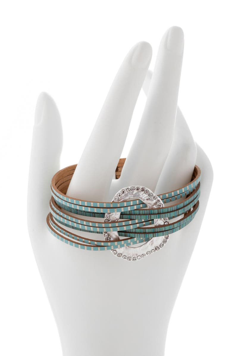 SAACHI Crystal Disc Faux Leather Bracelet, Alternate, color,