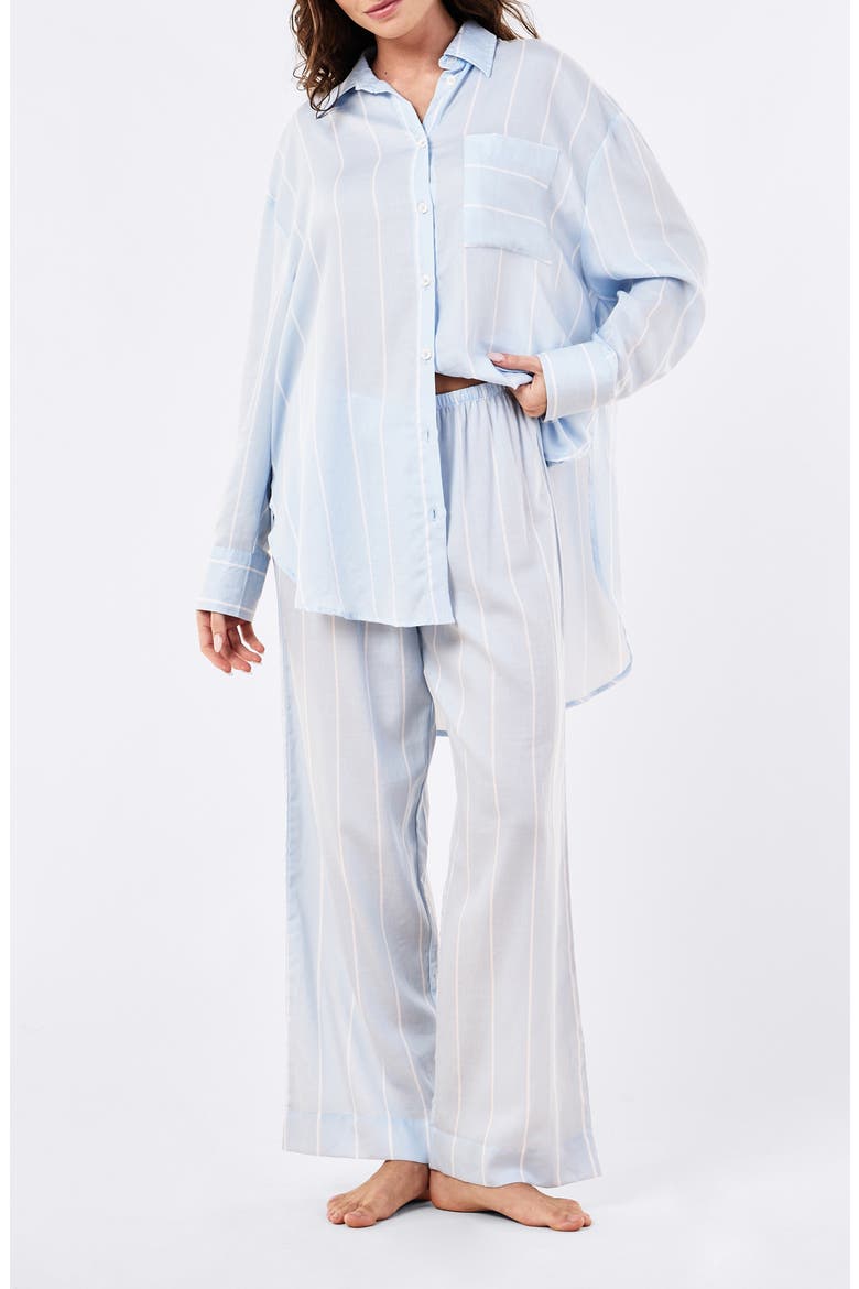 Stripe Cotton Pajamas, Alternate, color, CLEAR SKY WHITE STRIPE