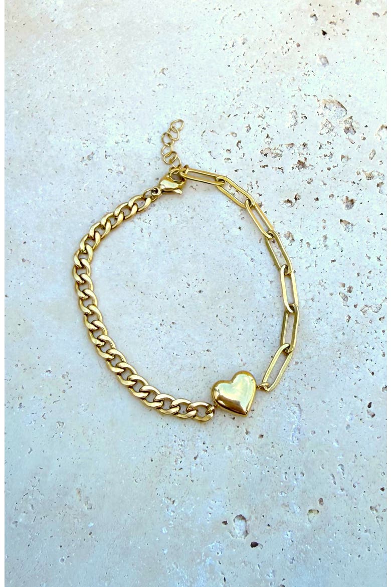 18K Gold Plated Heart Mixed Link Bracelet, Alternate, color, GOLD