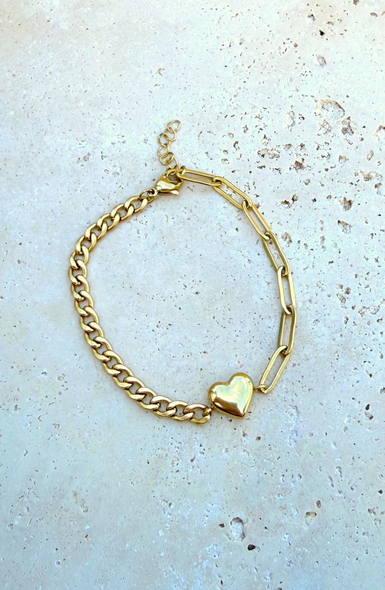 Adornia 18K Gold Plated Heart Mixed Link Bracelet, Alternate, color, Gold