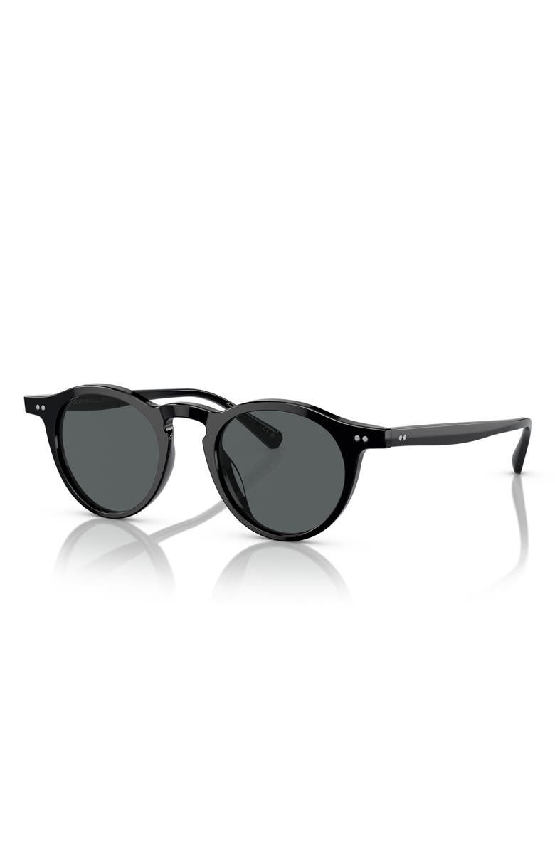 Oliver Peoples 47mm Small Polarized Round Sunglasses, Alternate, color, Black / Midnight Express Polar