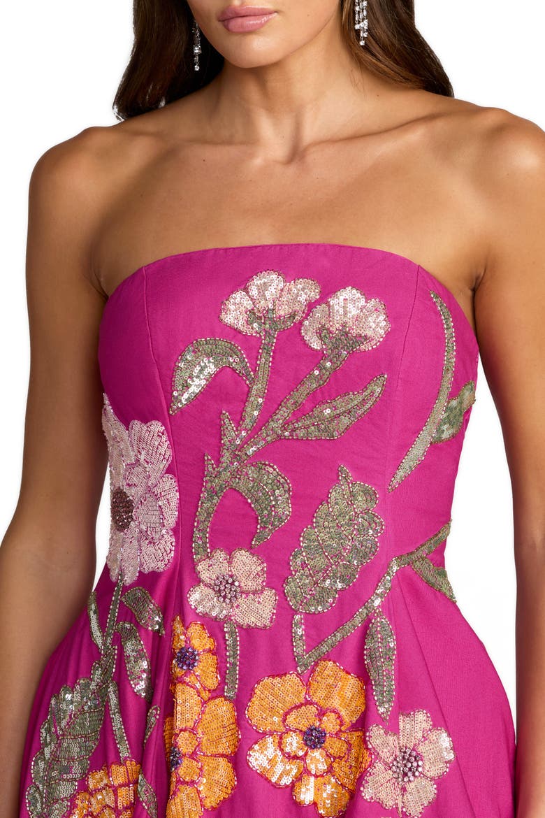 Strapless Floral Embellished Midi Dress, Alternate, color, Hot Pink Multi