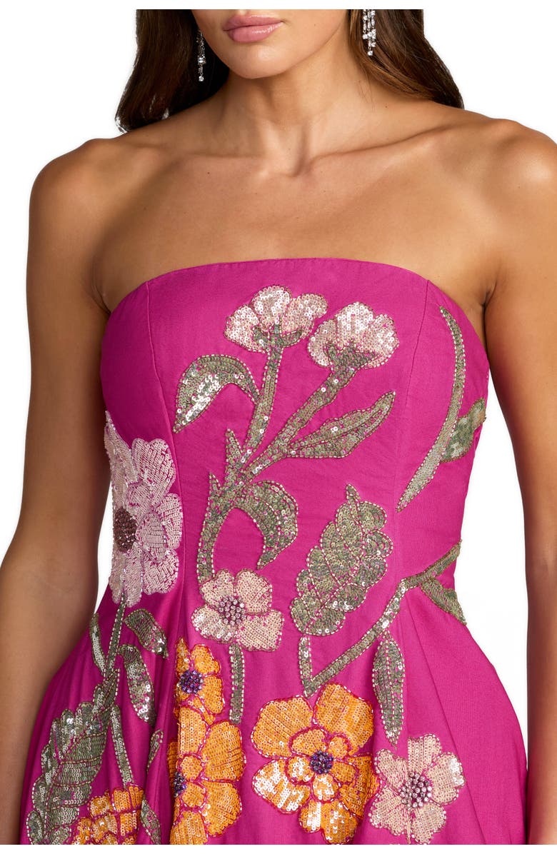 Mac Duggal Strapless Floral Embellished Midi Dress, Alternate, color, Hot Pink Multi