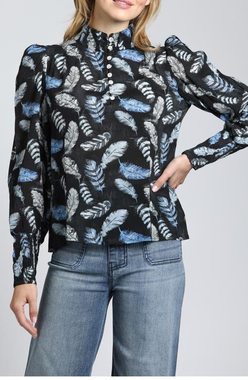 Apny Puff Sleeve Ruched Blouse In Shades Of Blue Feather In Multi