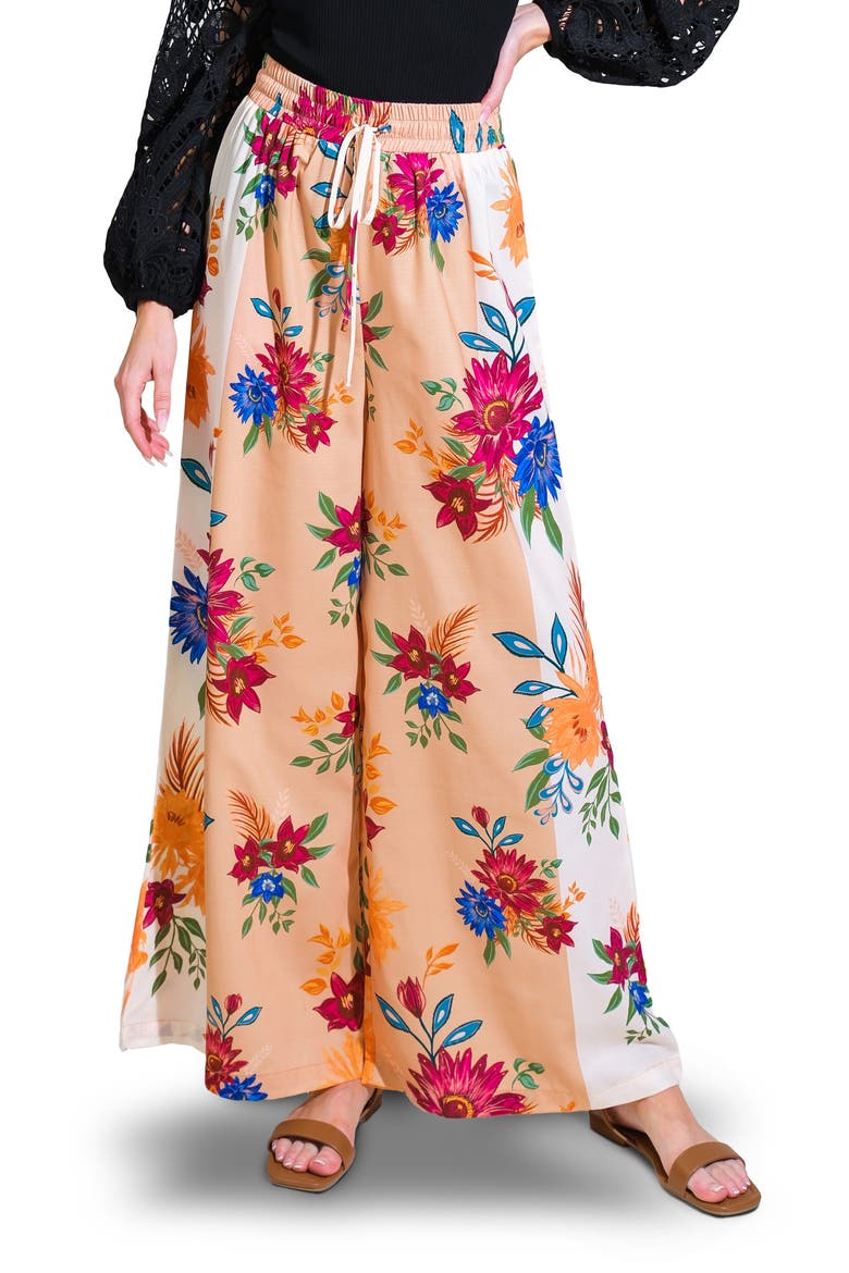 Floral Wide Leg Drawstring Pants, Main, color, IVORY TAUPE