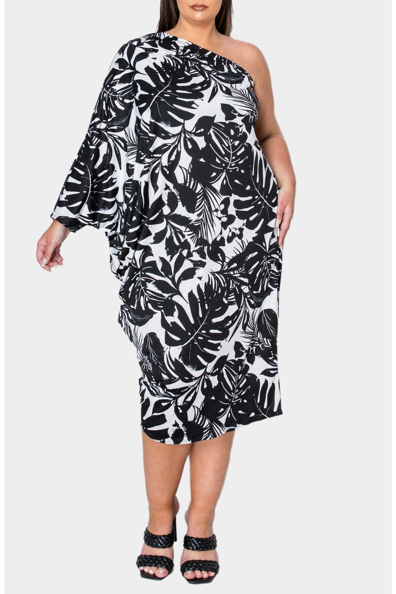 Selina One-Shoulder Midi Dress, Main, color, BLACK IVORY