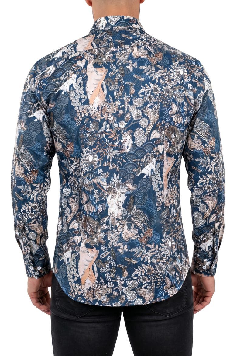 Fibonacci Contemporary Fit Silk Button-Up Shirt, Alternate, color, BLUE