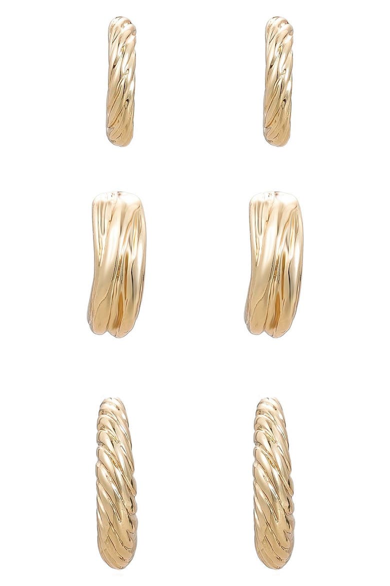 Ribbed Hoop Earrings Set, Alternate, color, GOLD