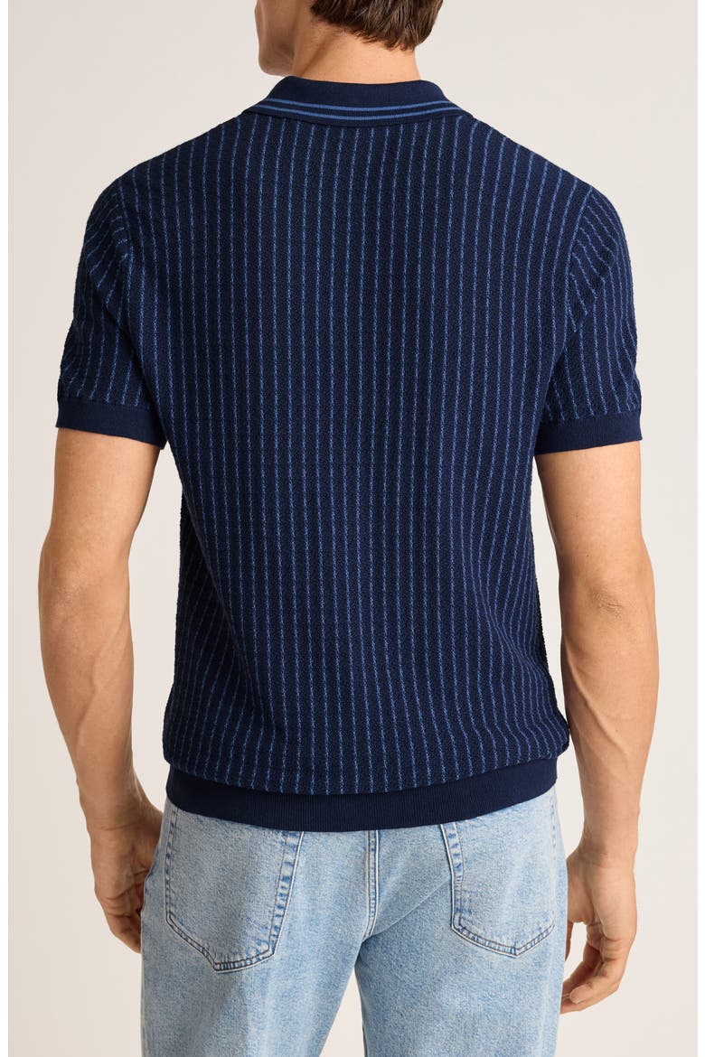 Hudson Short Sleeve Cotton Sweater Polo, Alternate, color, NAVY BLUE STRIPE TERRY COTTON