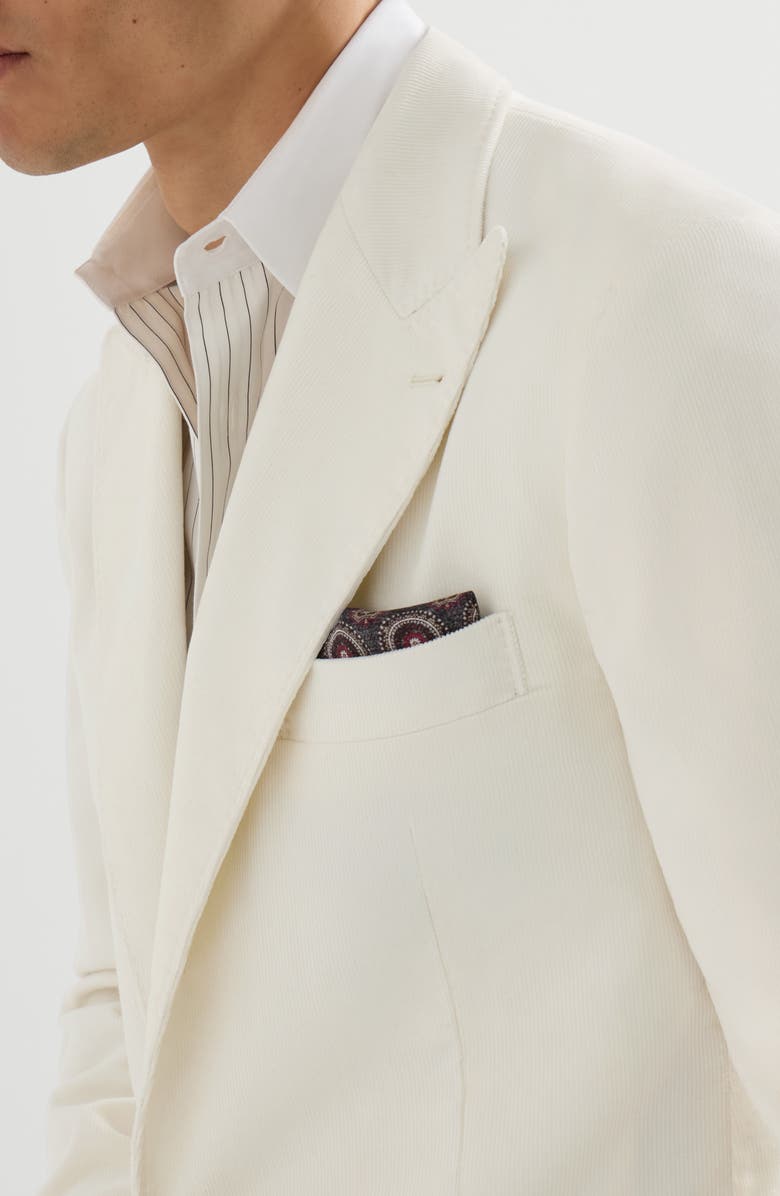 Brunello Cucinelli Sea Island cotton narrow wale corduroy deconstructed blazer with large peak lapels and metal buttons, Alternate, color, Panama