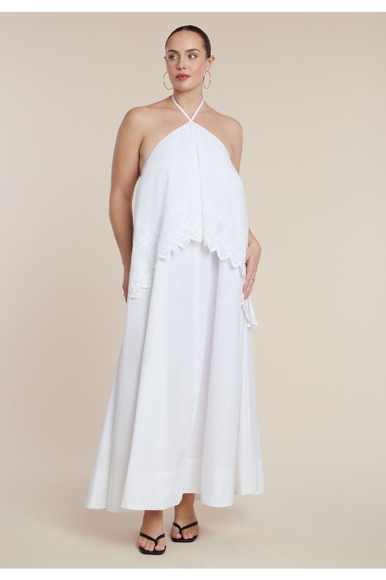 Embroidered Eyelet Halter Maxi Dress, Alternate, color, PRISTINE WHITE