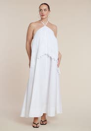ELOQUII Embroidered Eyelet Halter Maxi Dress