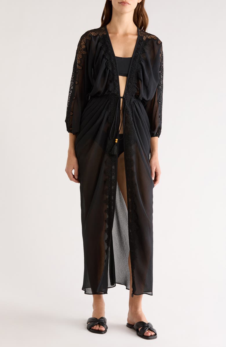 Ramy Brook Bernice Lace Trim Cover-Up, Main, color, Black