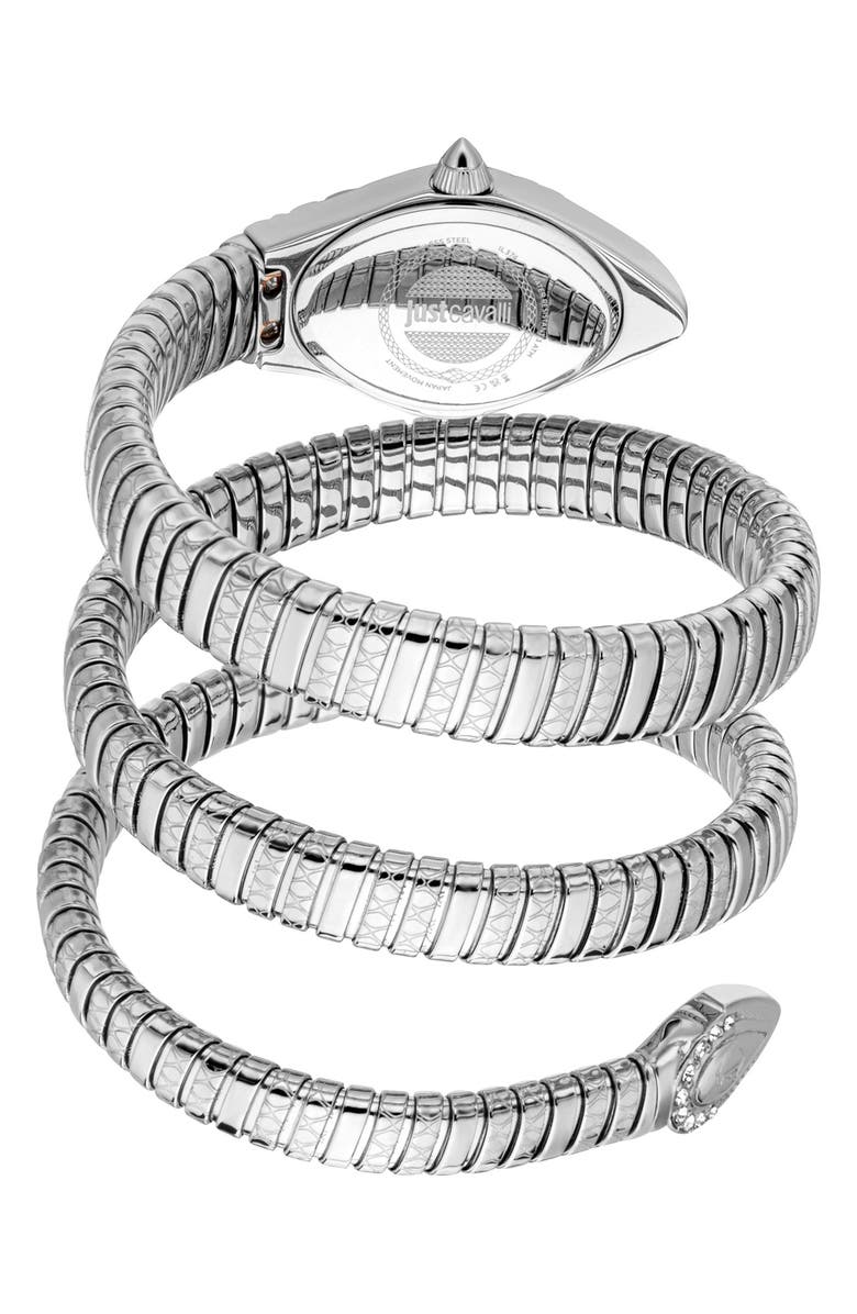 Just Cavalli Snake Wraparound Bracelet Watch, 20mm x 34.5mm, Alternate, color, Silver