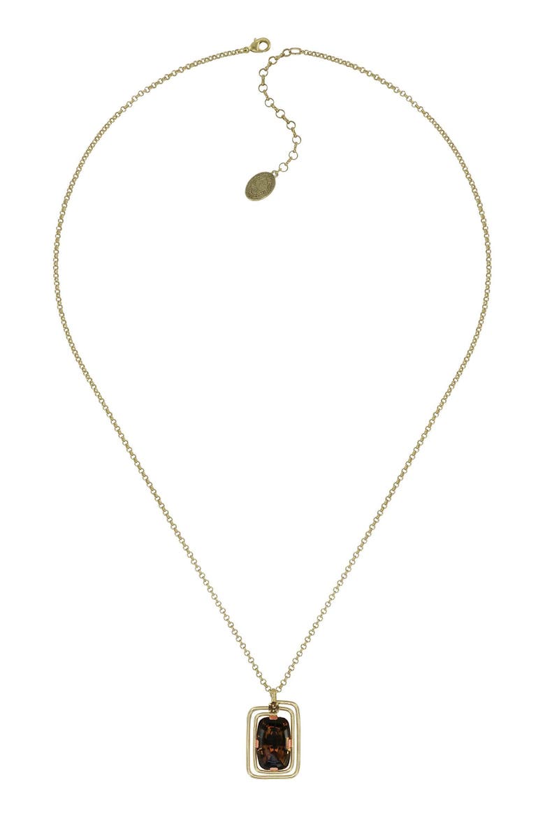 To The Max Cushion-Cut Crystal Pendant Necklace, Alternate, color, Brown / Shiny Brass