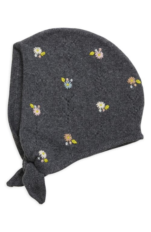 YanYan Daisy Embroidered Pointelle Lambswool Bonnet in Charcoal 