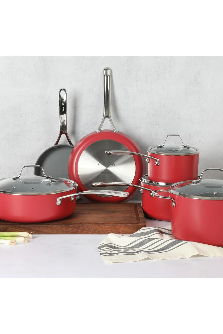 10 Piece Nonstick Aluminum Cookware Set in Matte Brick, Alternate, color, Red