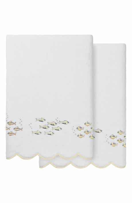 2-Piece Fish School Embroidered Turkish Cotton Bath Towel Set