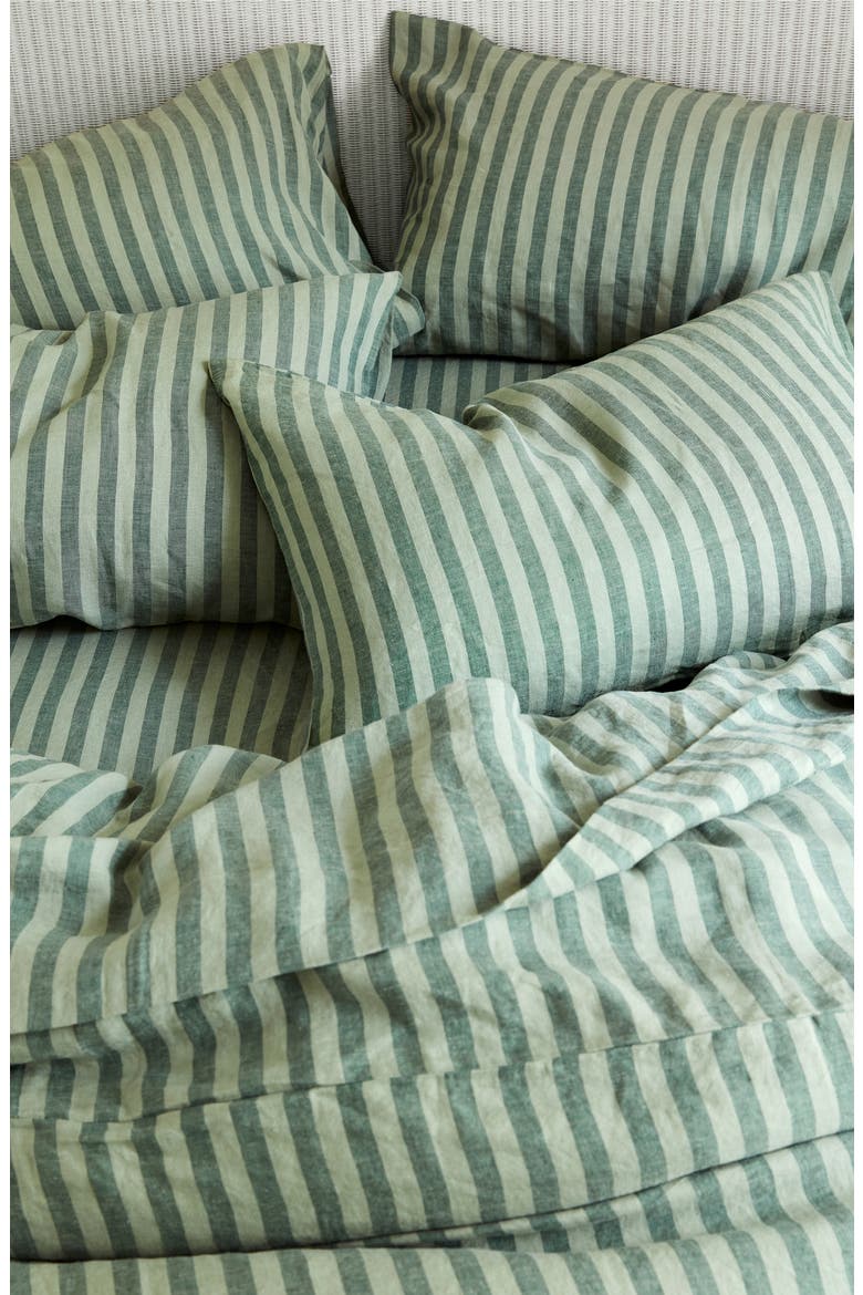 Pembroke Stripe Linen Flat Sheet, Alternate, color, PINE GREEN PEMBROKE STRIPE