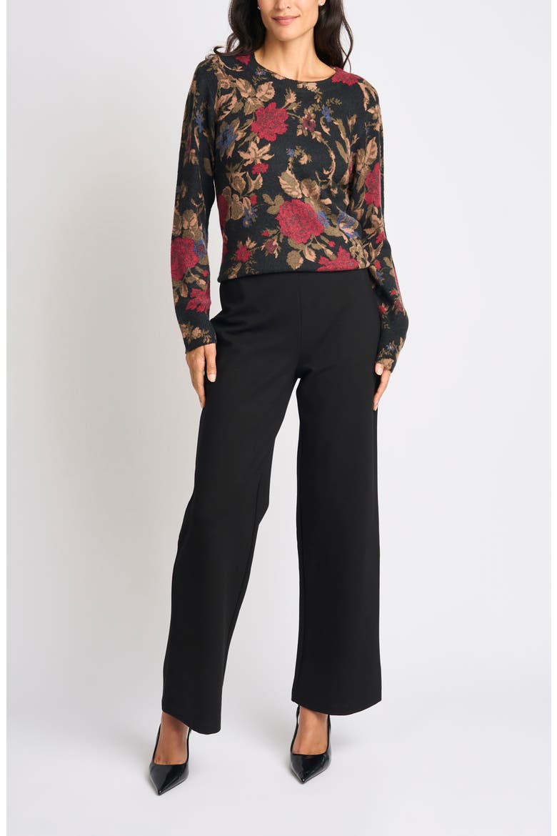 Floral Crewneck Sweater, Alternate, color, RICH BLACK