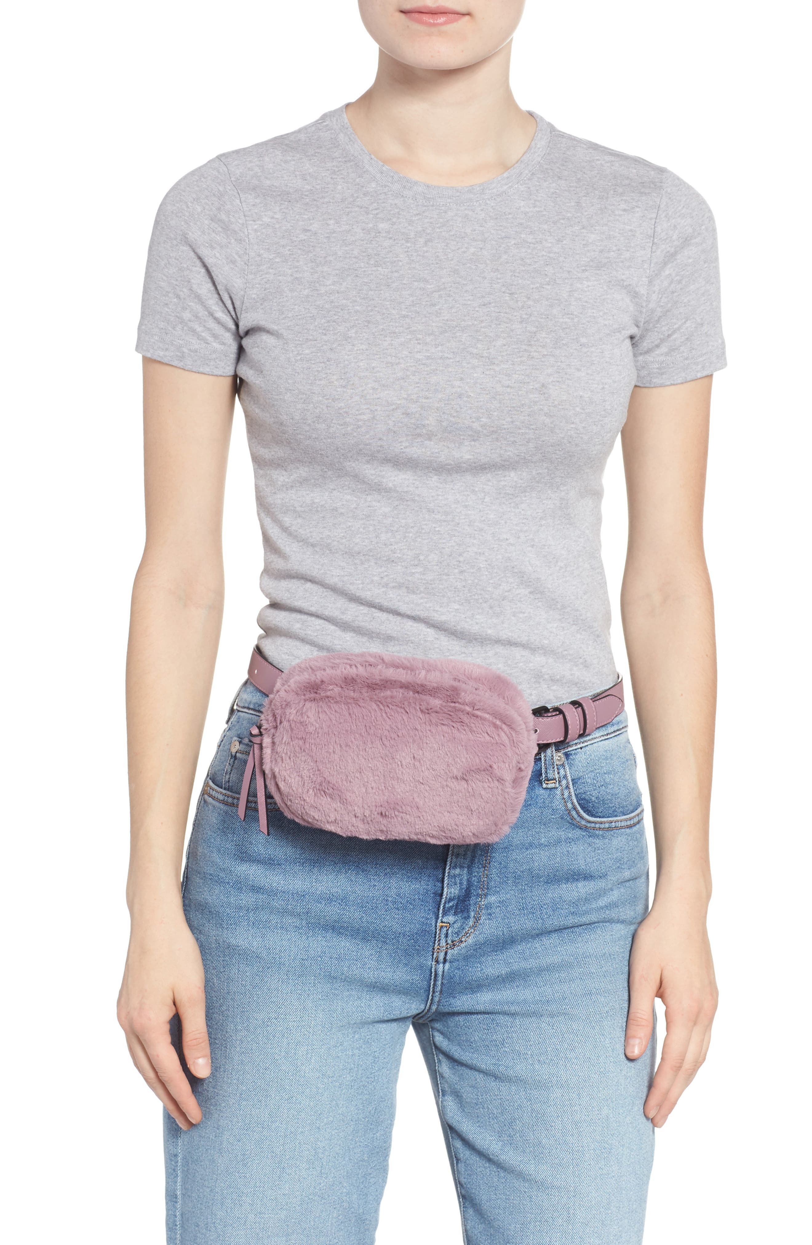 Faux Fur Belt Bag, Alternate, color, LILAC