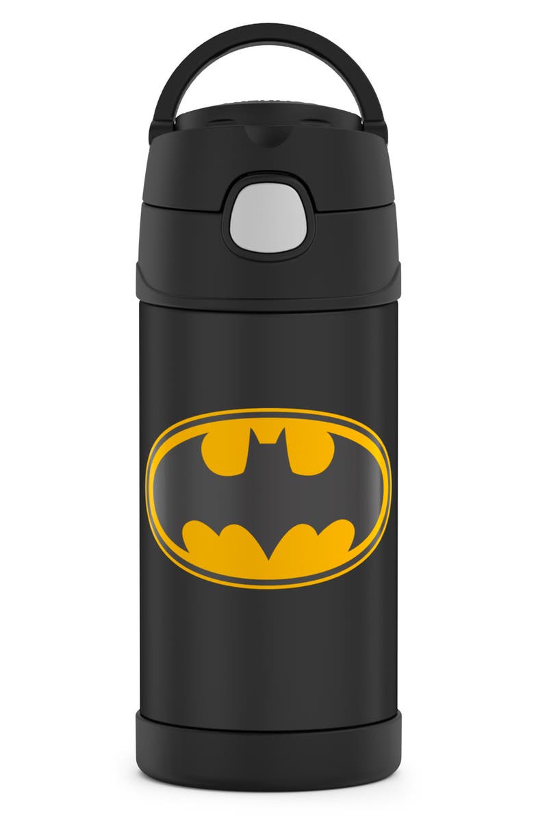 THERMOS 12-Ounce Stainless Steel Vacuum Insulated Straw Bottle, Alternate, color, Black/Batman