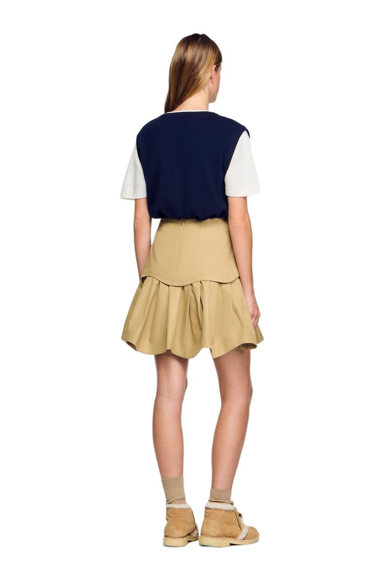 SANDRO Mini flared pleated skirt, Alternate, color, Beige