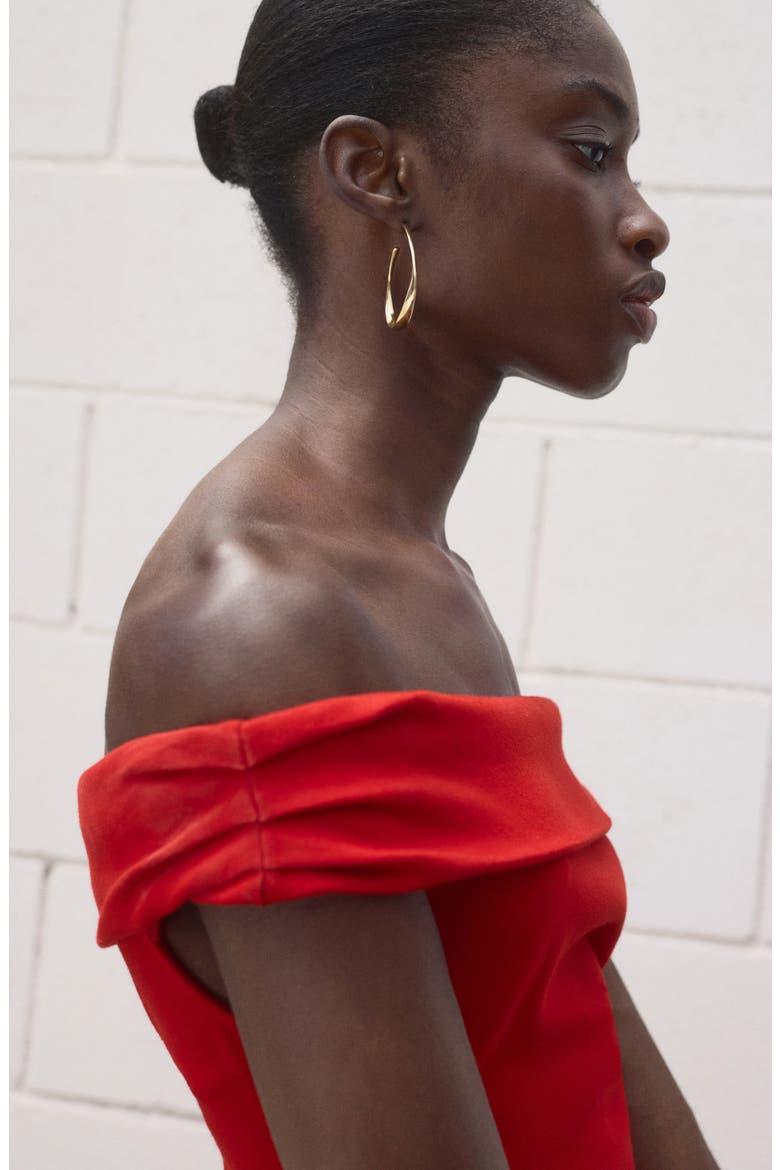Pleated Off the Shoulder Dress, Alternate, color, RED