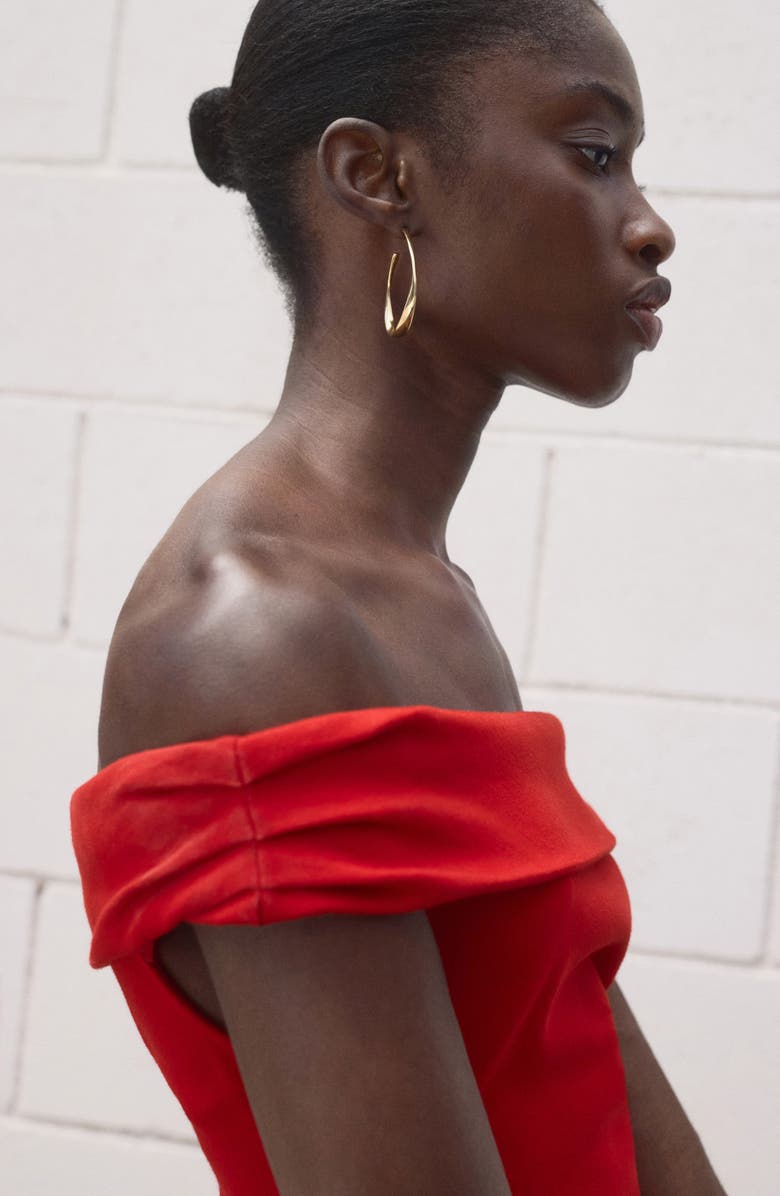 MANGO Pleated Off the Shoulder Dress, Alternate, color, Red