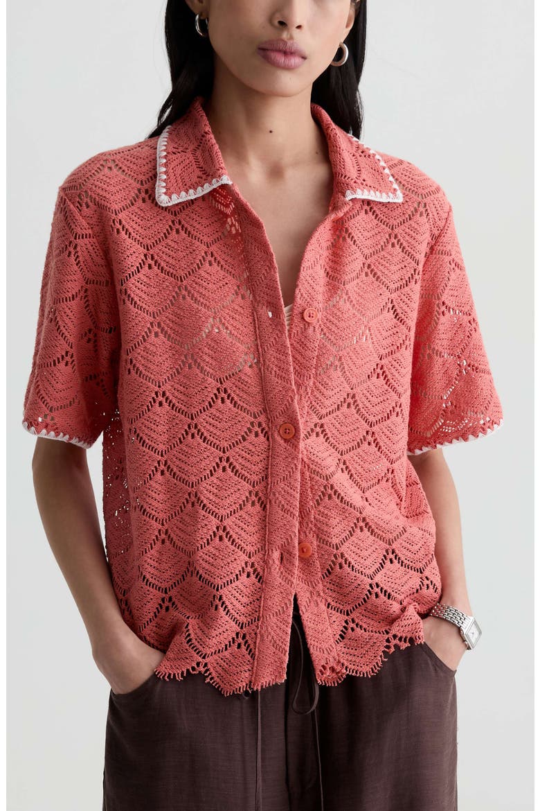 Kaylee Open Stitch Button-Up Shirt, Main, color, ORANGE SPRITZ