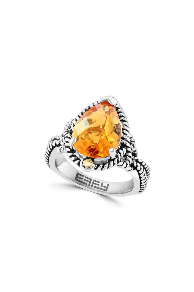 Sterling Silver & 18K Yellow Gold Citrine Ring, Main, color, ORANGE
