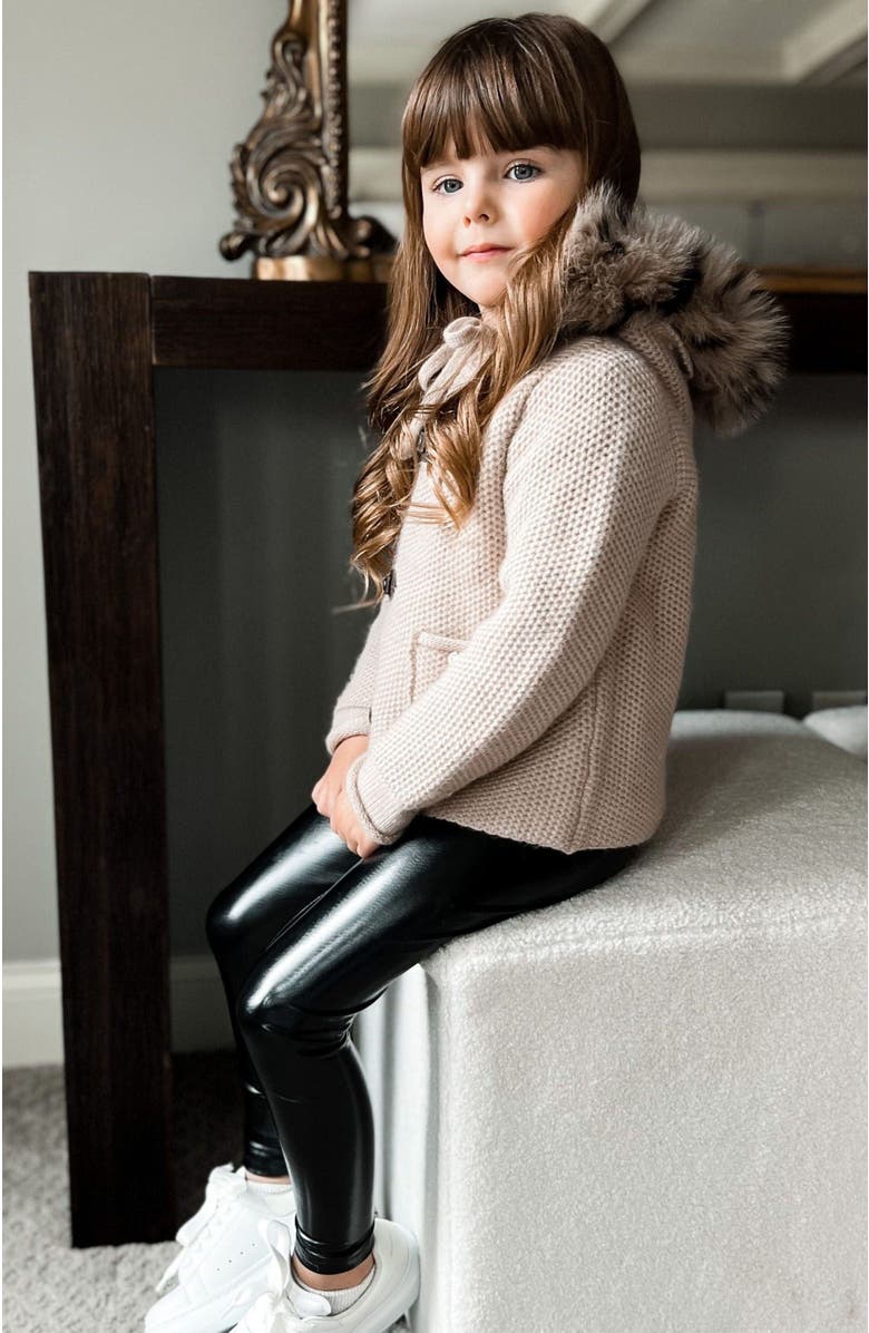 Petite Maison Kids Vegan Liquid Leather Leggings, Alternate, color, Black