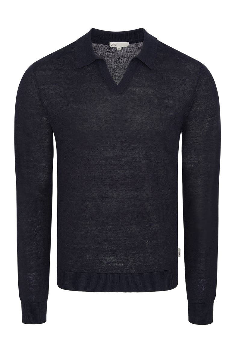 Linen Johnny Polo Long Sleeve Sweater, Alternate, color, Midnight
