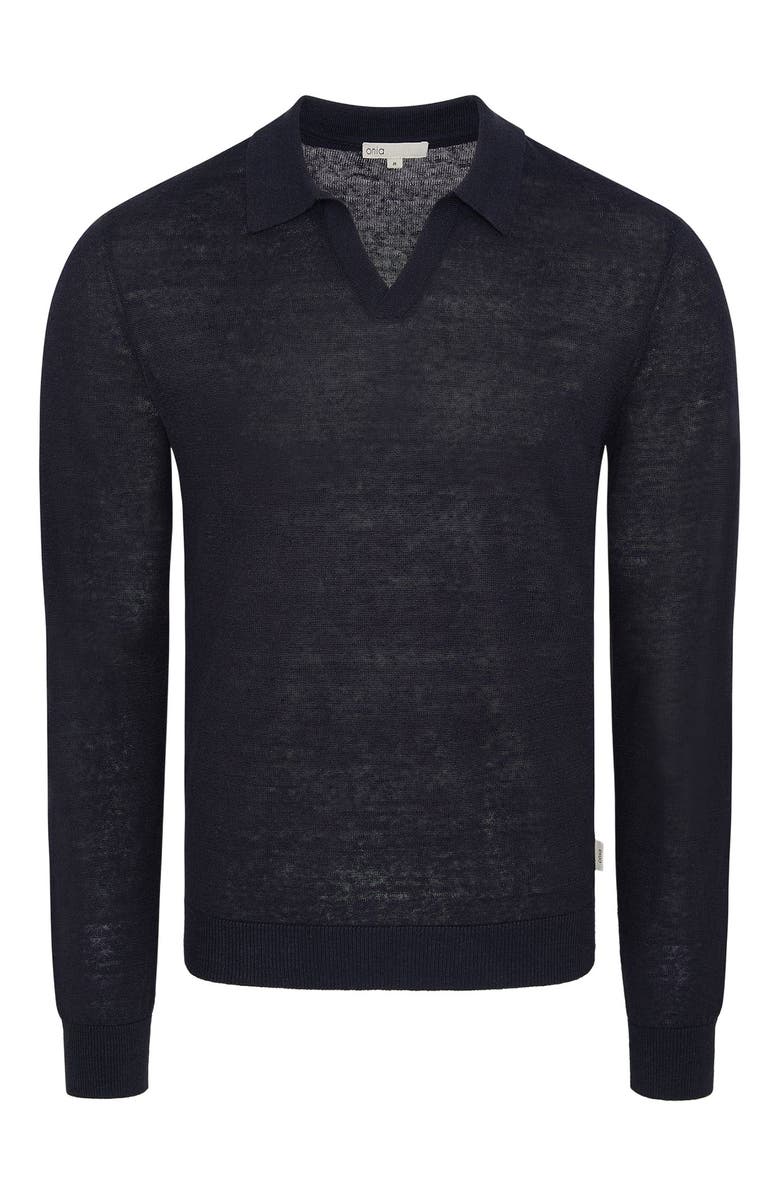 Onia Linen Johnny Polo Long Sleeve Sweater, Alternate, color, Midnight