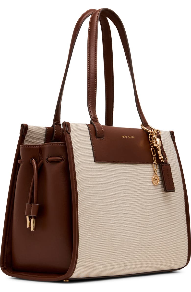 Anne Klein Canvas Tote with Removable Wrist Pouch, Alternate, color, Tan-Cream/ Walnut