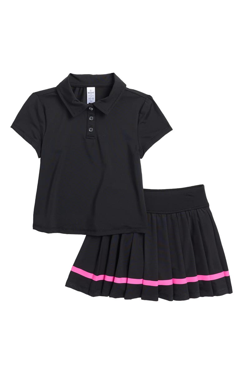 90 DEGREE BY REFLEX Kids' Short Sleeve Polo & Pleated Skirt Set, Main, color, 