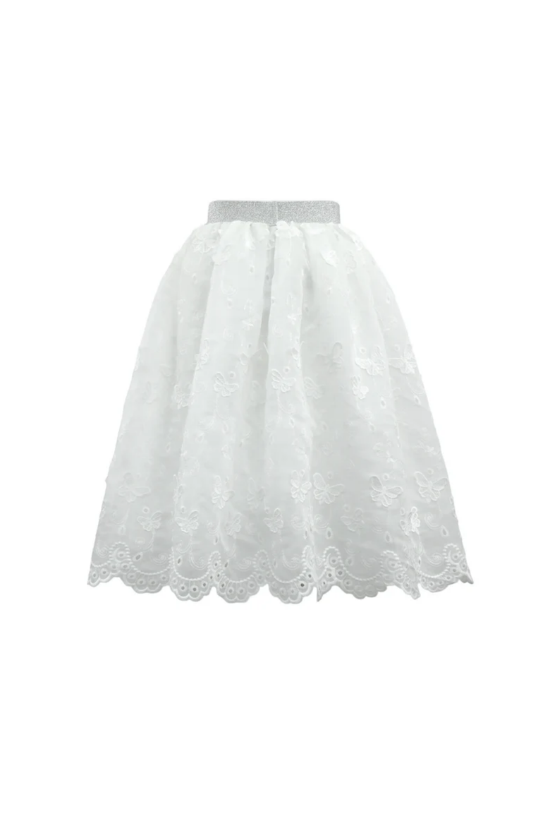 Butterfly Tulle Midi Skirt, Main, color, White