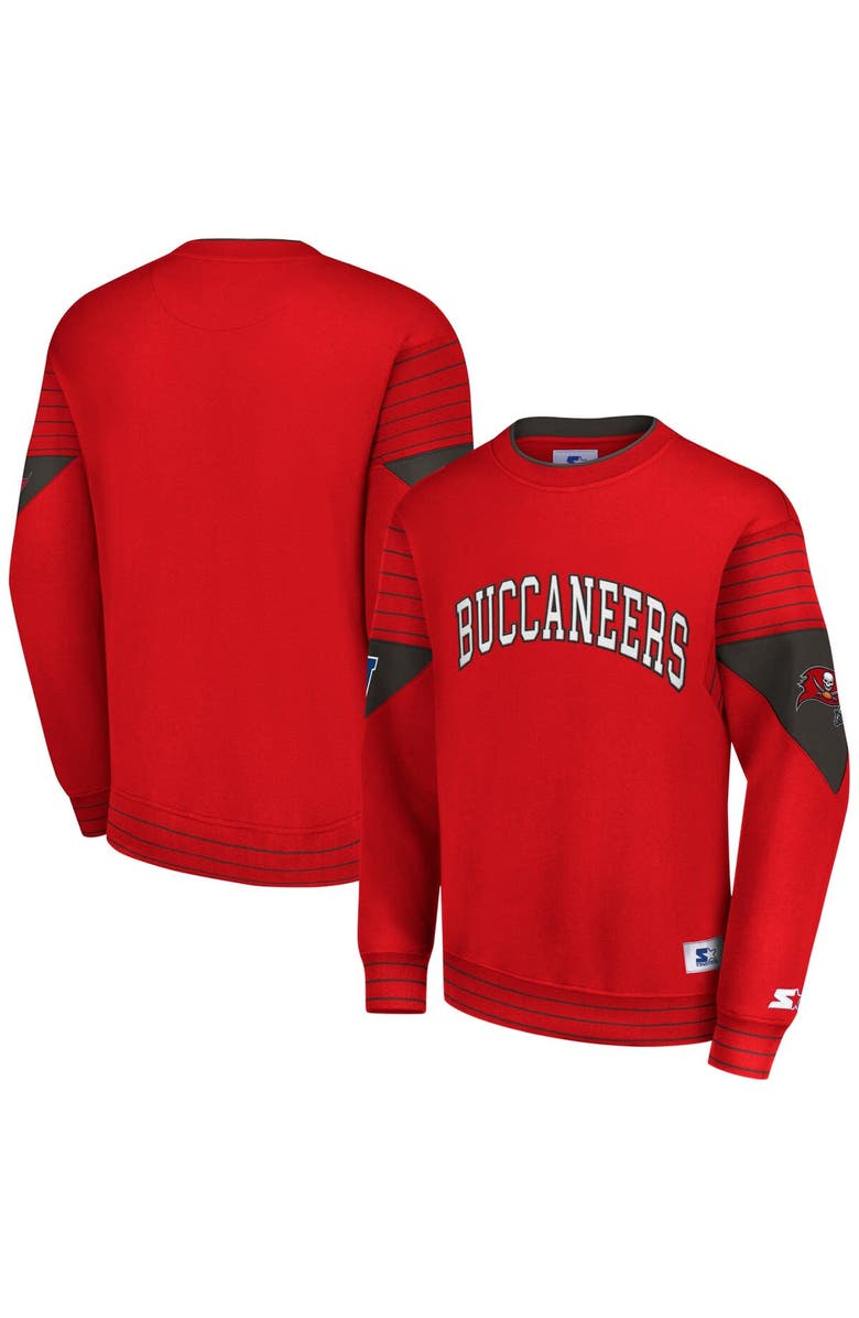 STARTER Men's Starter Red Tampa Bay Buccaneers Face-Off Pullover Sweatshirt, Main, color,