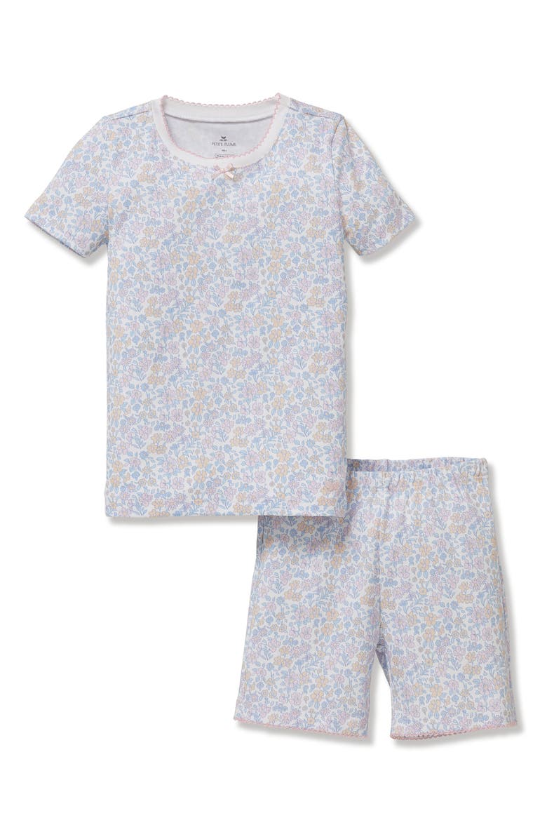 Petite Plume Kids' Pima Cotton Interlock Fitted Two-Piece Short Pajamas, Main, color, White