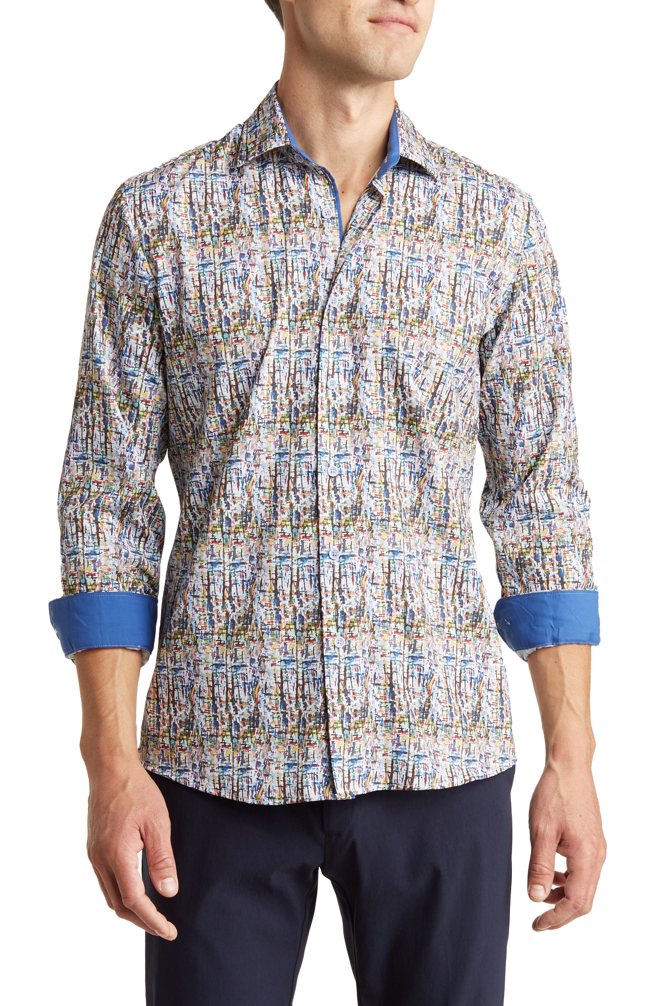 TOM BAINE Abstract Print Long Sleeve Slim Fit 4-Way Stretch Shirt
