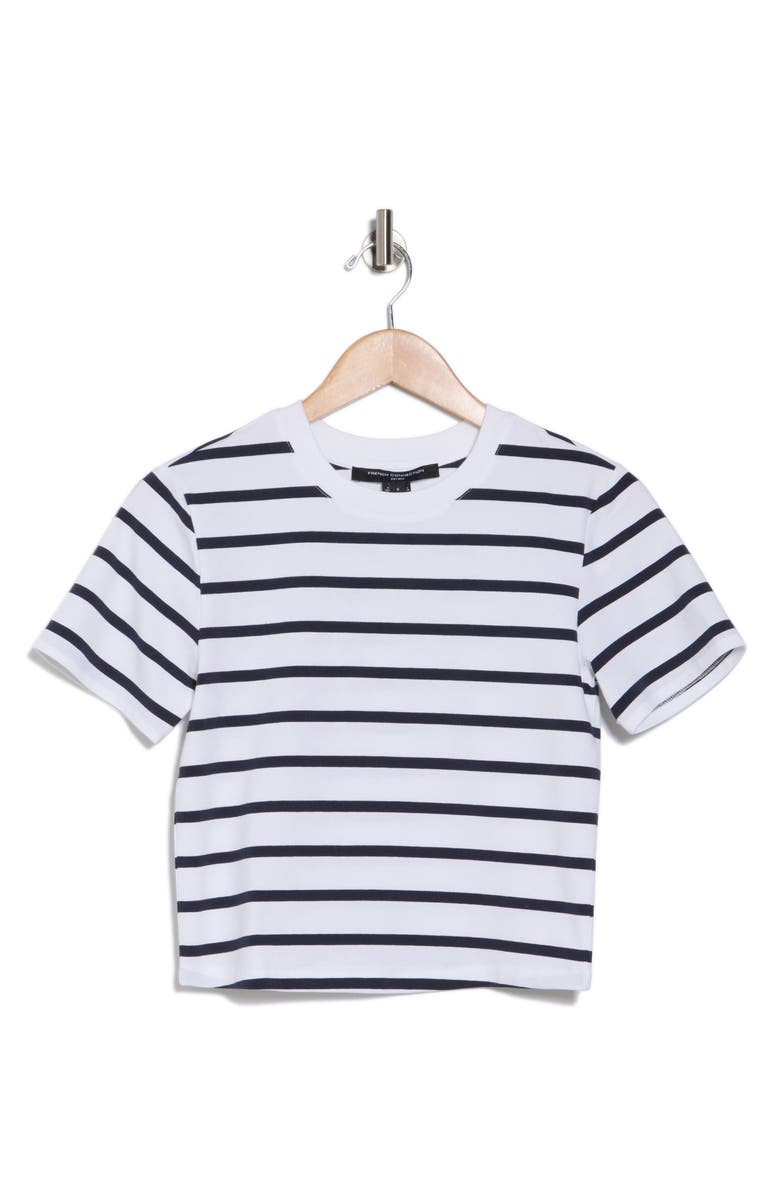 French Connection Rallie Stripe Crewneck Crop T-Shirt, Alternate, color, Summer White- Stripe