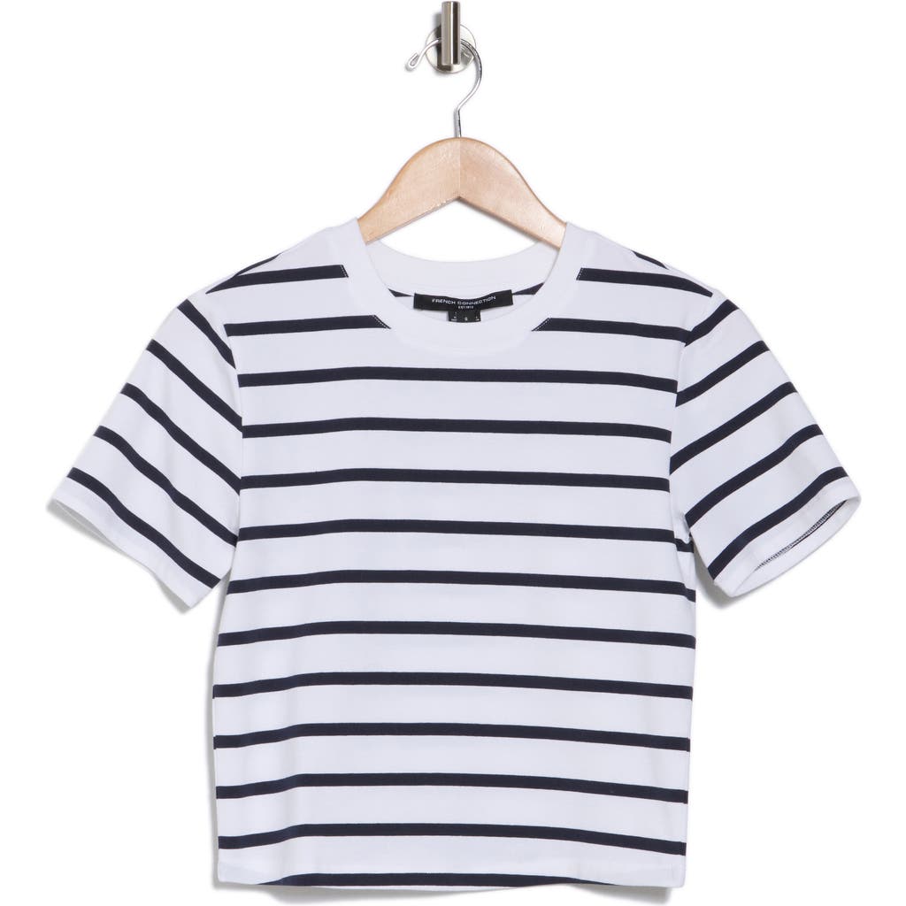 French Connection Rallie Cotton Stripe Short Sleeve T-shirt Stripe S White/marine In Summer White- Stripe