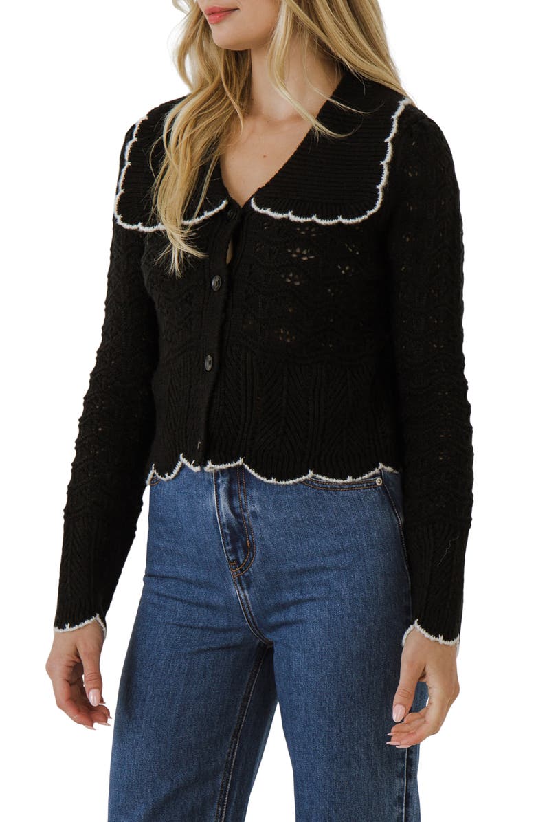 Endless Rose Scallop Pointelle Cardigan, Alternate, color, 
