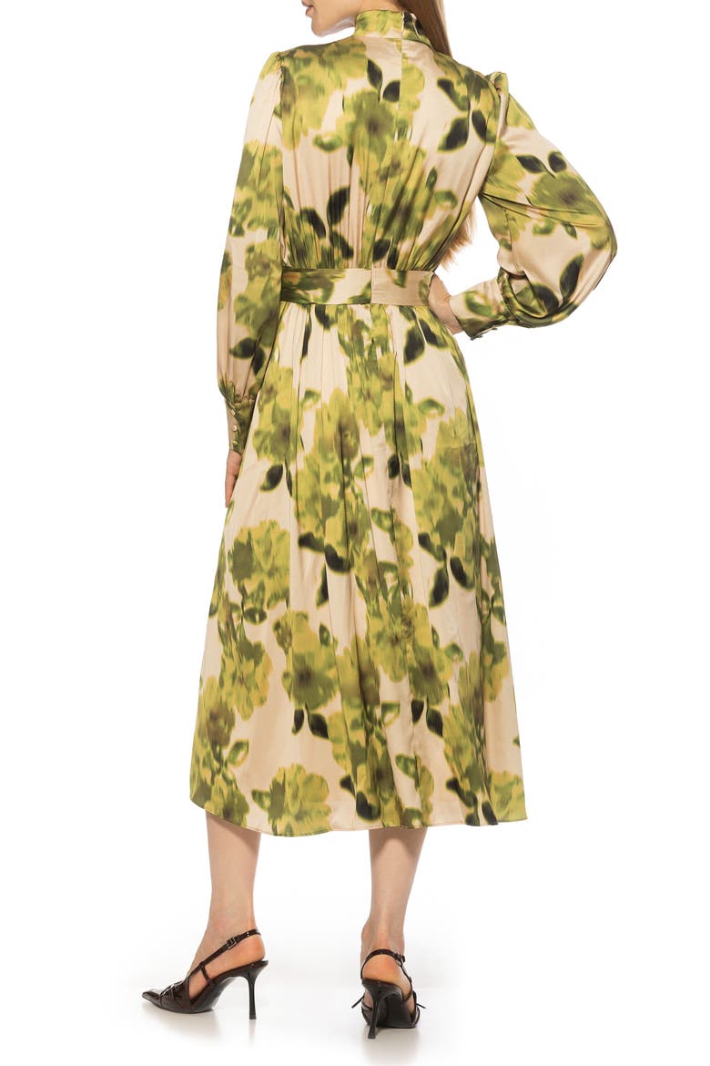 Safiya Long Sleeve Belted Fit & Flare Dress, Alternate, color, GREEN FLORAL