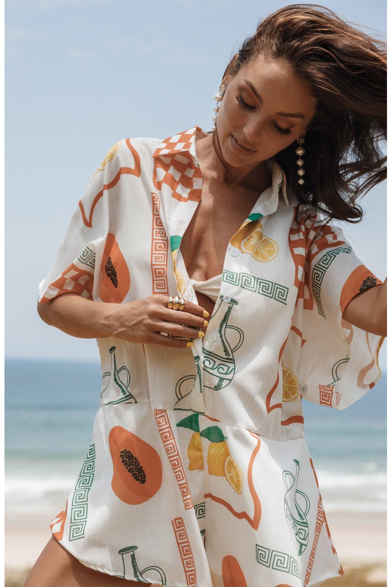 Sebastian Fruit Print Romper, Alternate, color, WHITE ORANGE