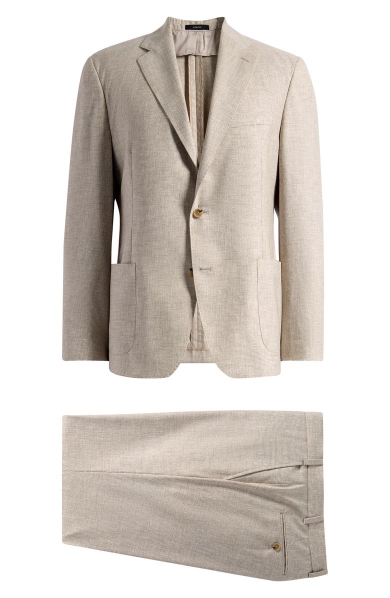 Vince Icon Relaxed Fit Tan Microcheck Wool Suit, Main, color, Cream/ Grey