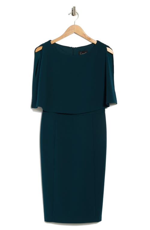 Connected Apparel Cape Sleeve Crepe Sheath Dress In Blue
