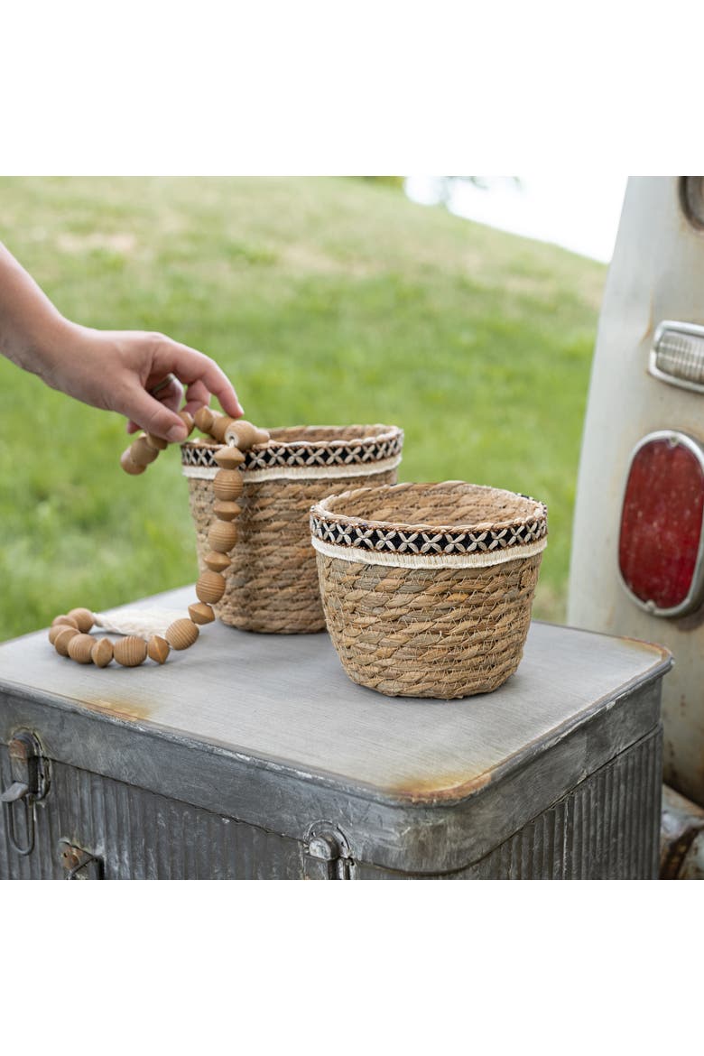 Set of 2 Embroidered Rim Baskets Natural Seagrass & Jute, Alternate, color, Brown