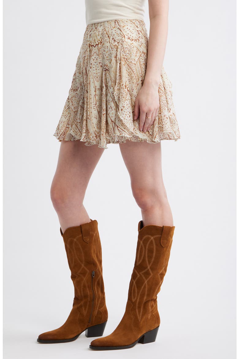 Vertical Ruffle Miniskirt, Alternate, color, IVORY- YELLOW ANTIQUE PAISLEY